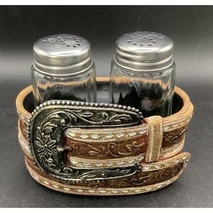 Western Cowboy Belt Buckle/Belt Resin & Glass Salt and Pepper Shakers